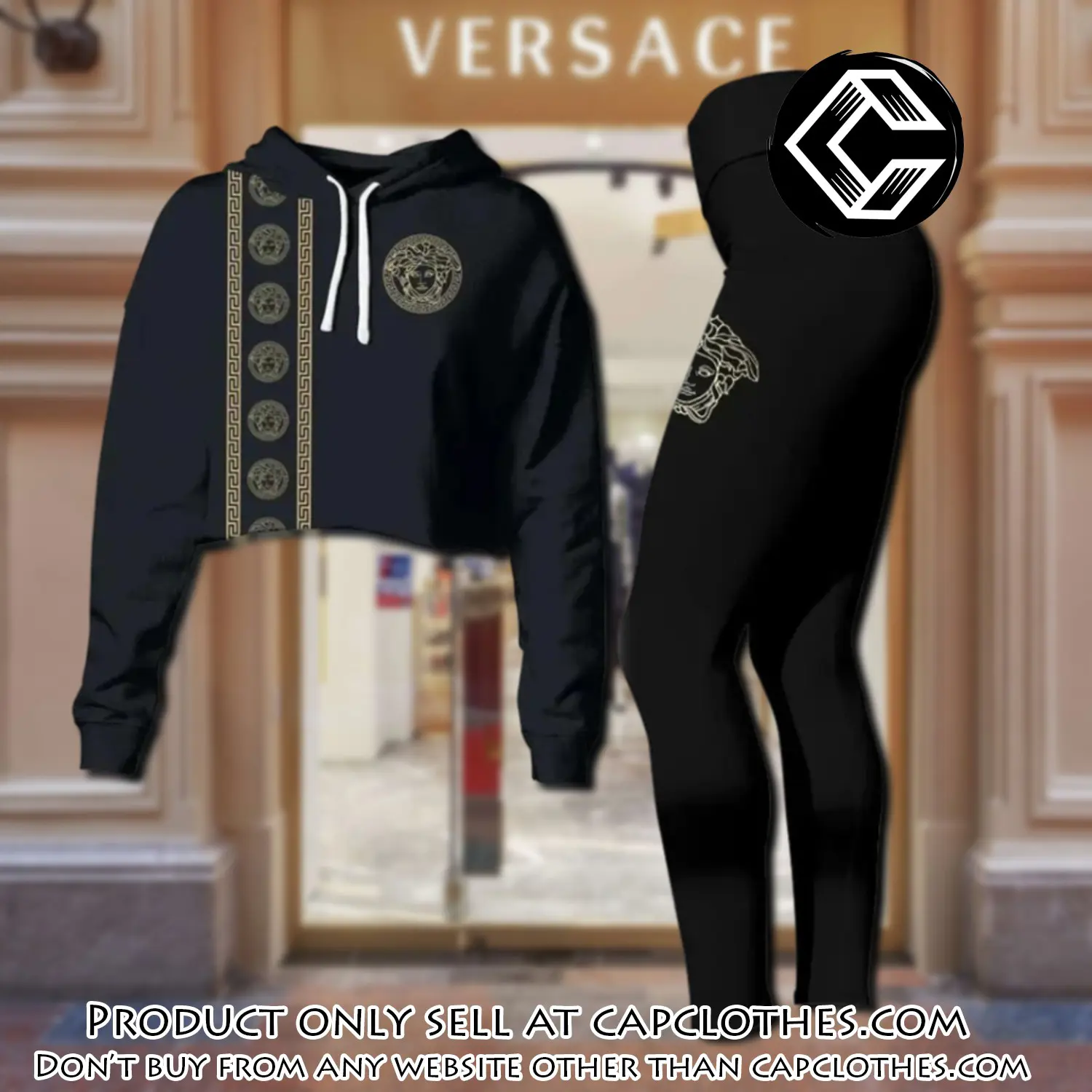 Versace medusa black luxury brand clothes leggings and crop top set for women cc5219206